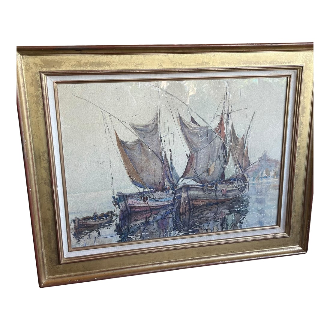Large French Watercolor: Large French watercolor, an elegant and expansive work with soft tonal movement and refined artistic expression. The composition reflects classic French sensibility, with layered washes and delicate d