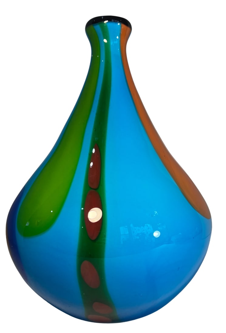In. Tall Murano Multicolor Tear Shaped Art Glass Vase - 12