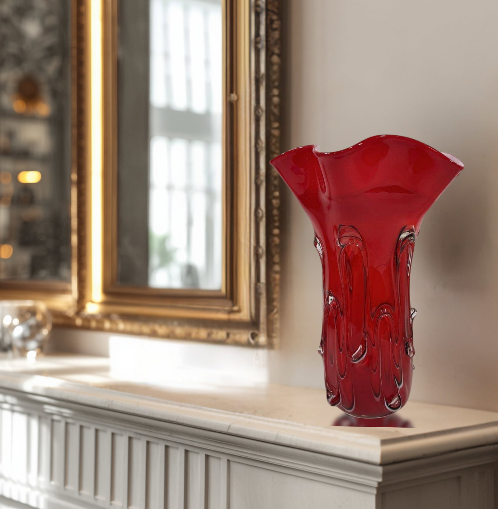 Vintage Fazzoletto Murano Textured Red Art Glass Vase - 11