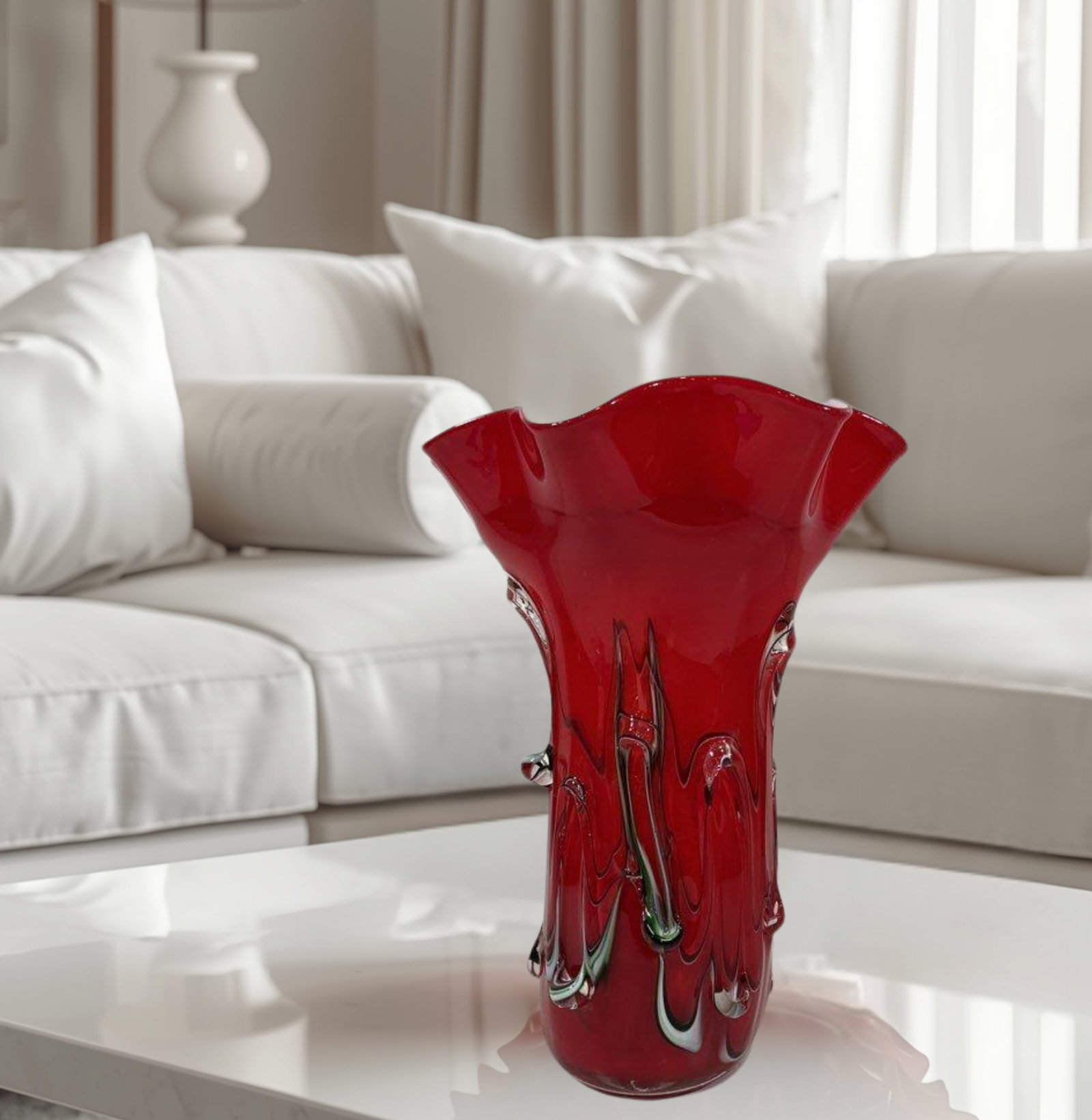 Vintage Fazzoletto Murano Textured Red Art Glass Vase - 13