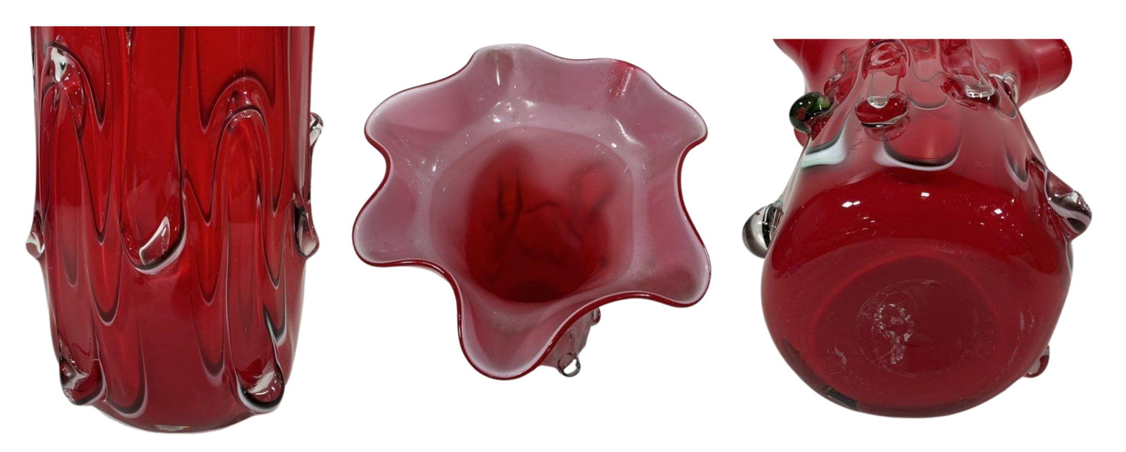 Vintage Fazzoletto Murano Textured Red Art Glass Vase - 14
