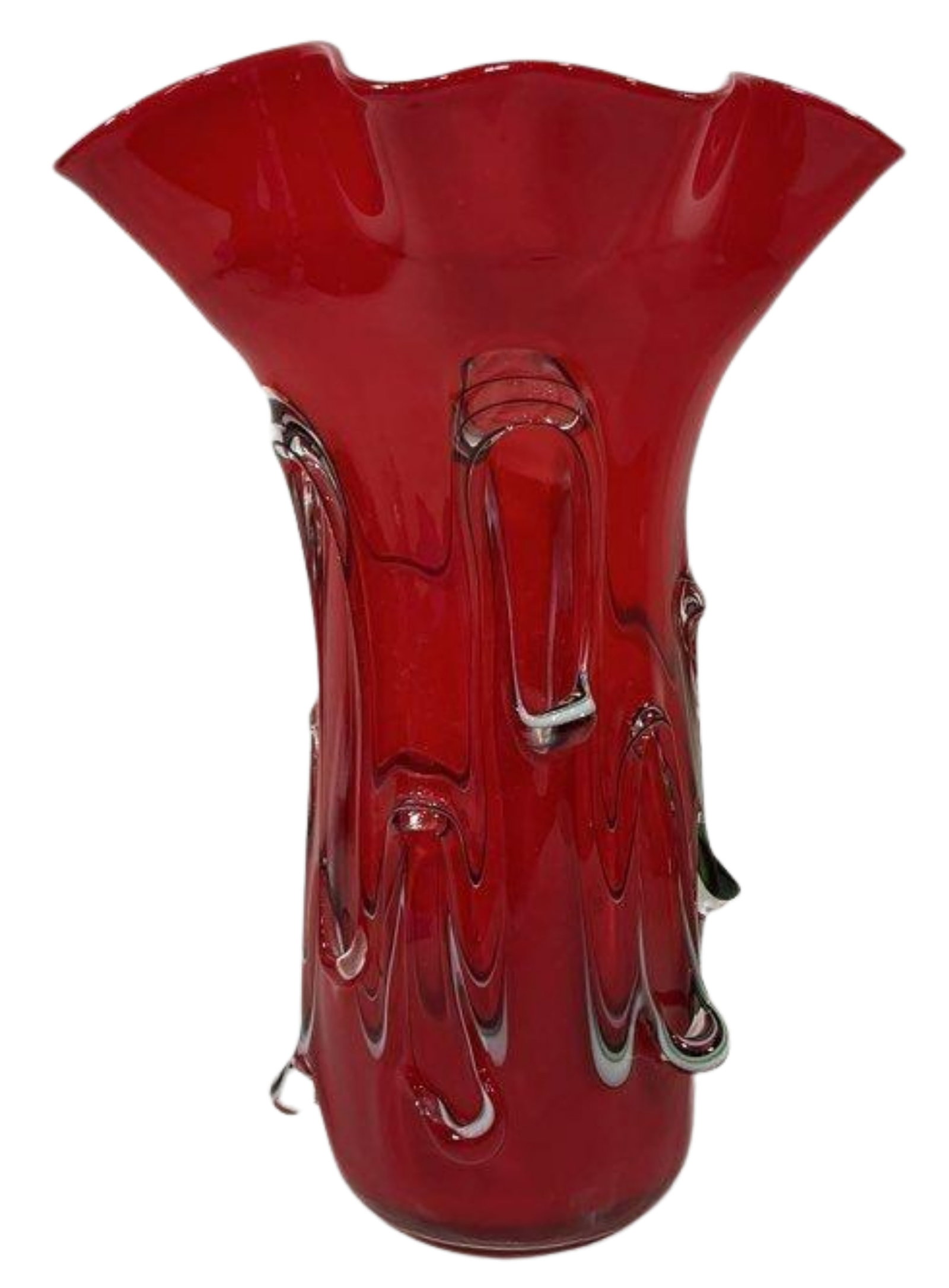 Vintage Fazzoletto Murano Textured Red Art Glass Vase - 3