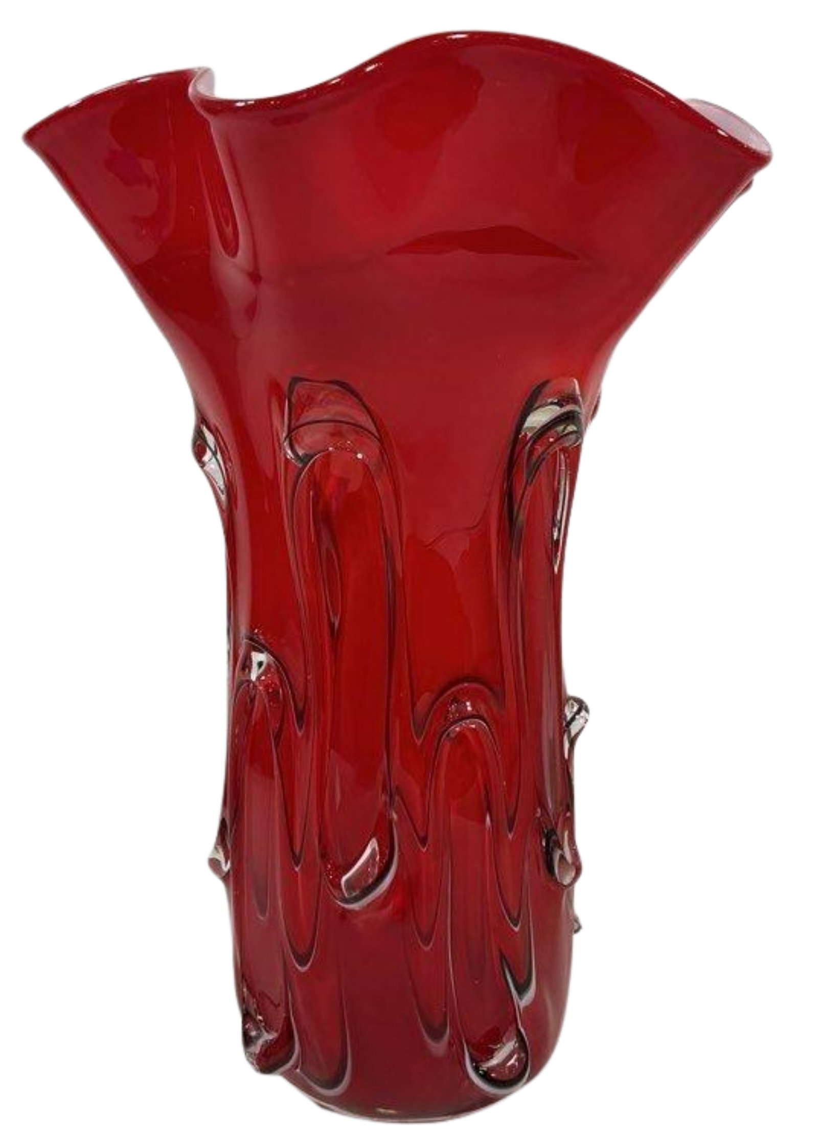 Vintage Fazzoletto Murano Textured Red Art Glass Vase - 5