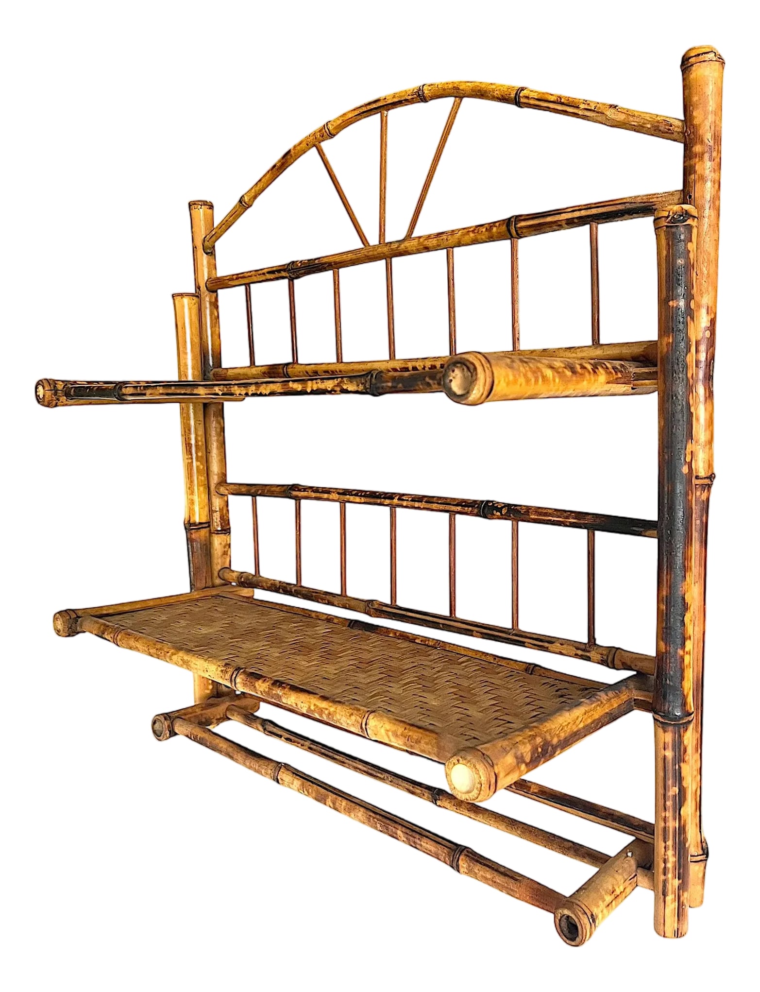 Vintage Burnt Bamboo Wall Shelf With Towel Rack in the French Colonial Style (1 of 8)