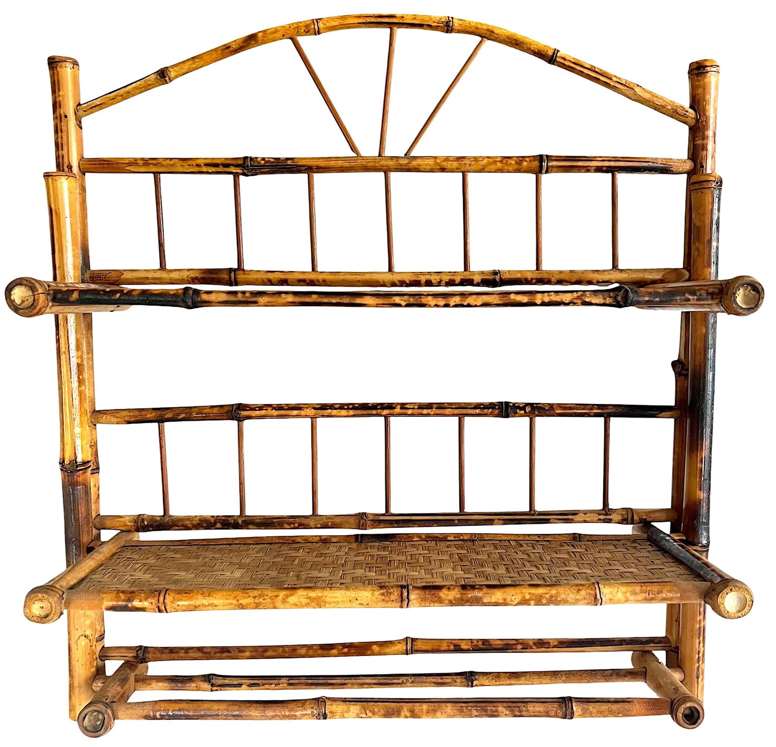 Vintage Burnt Bamboo Wall Shelf With Towel Rack in the French Colonial Style - 2