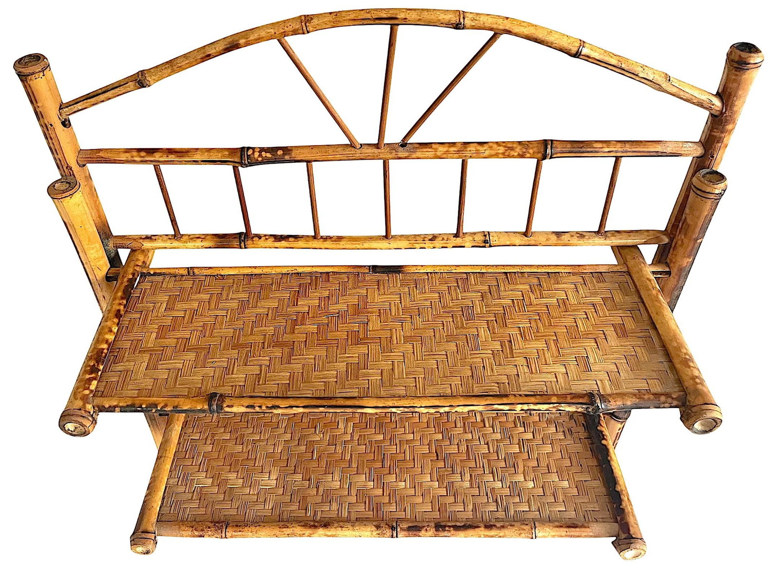 Vintage Burnt Bamboo Wall Shelf With Towel Rack in the French Colonial Style - 3