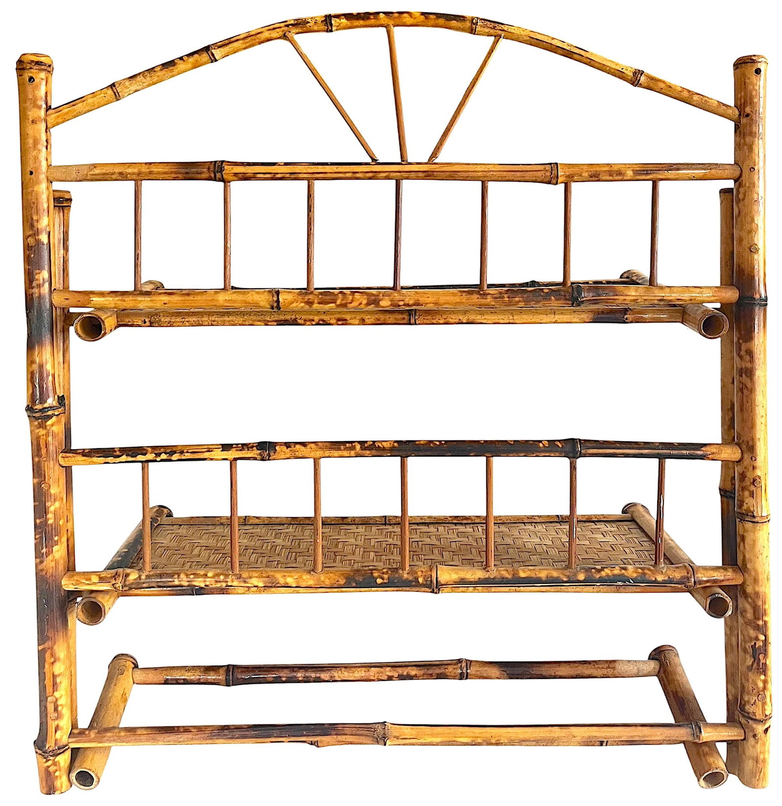 Vintage Burnt Bamboo Wall Shelf With Towel Rack in the French Colonial Style - 4