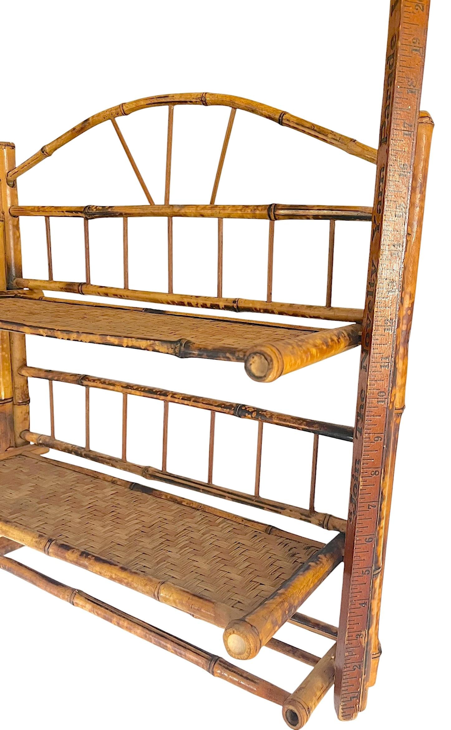 Vintage Burnt Bamboo Wall Shelf With Towel Rack in the French Colonial Style - 6
