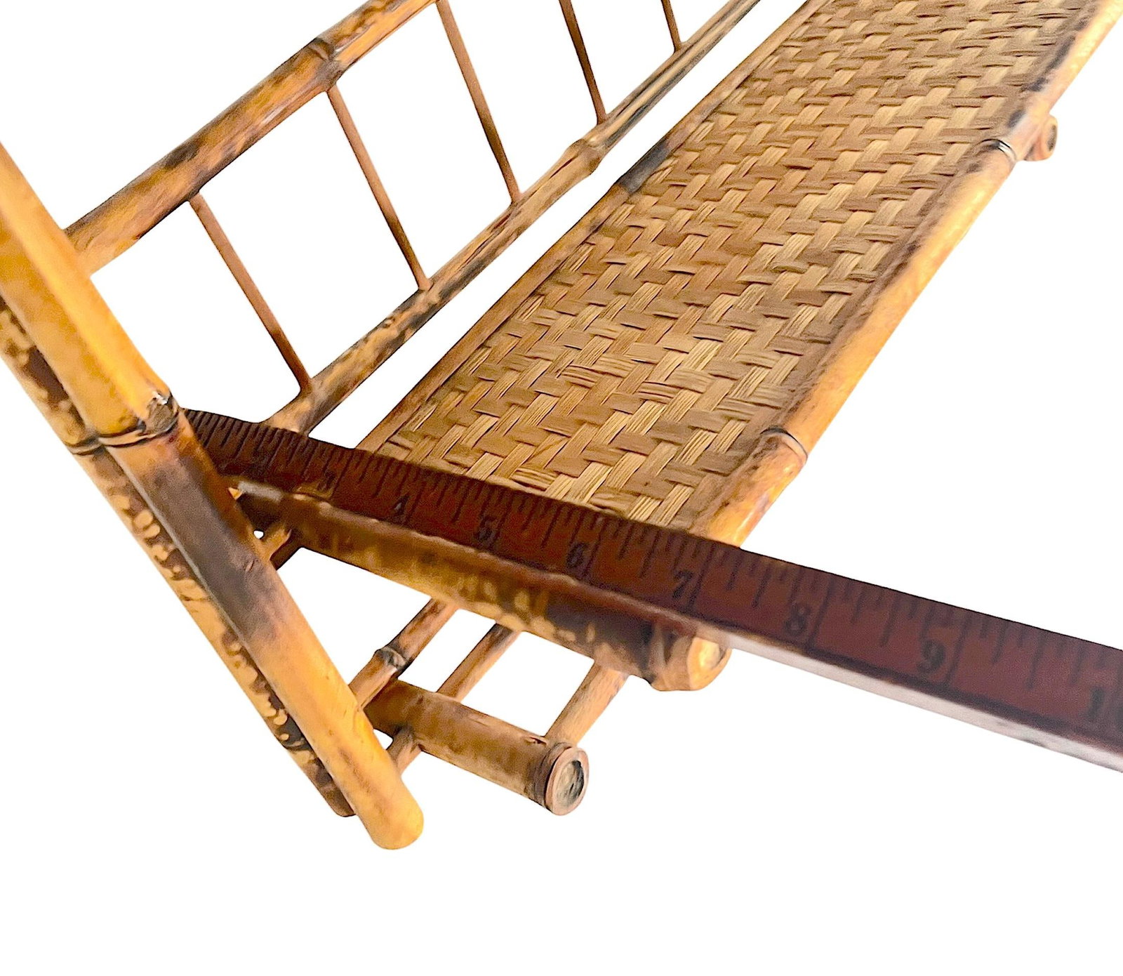 Vintage Burnt Bamboo Wall Shelf With Towel Rack in the French Colonial Style - 7