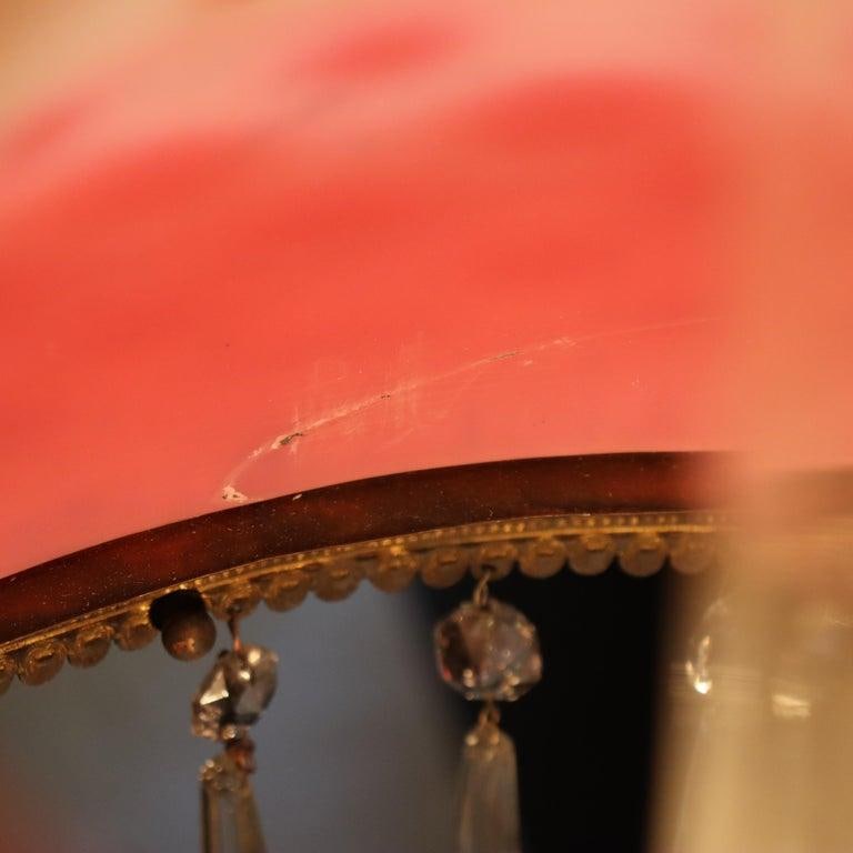Late 19th Century Victorian Brass, Bronze & Crystal Chandelier With Peachblow Hobnail Glass Shade - 11