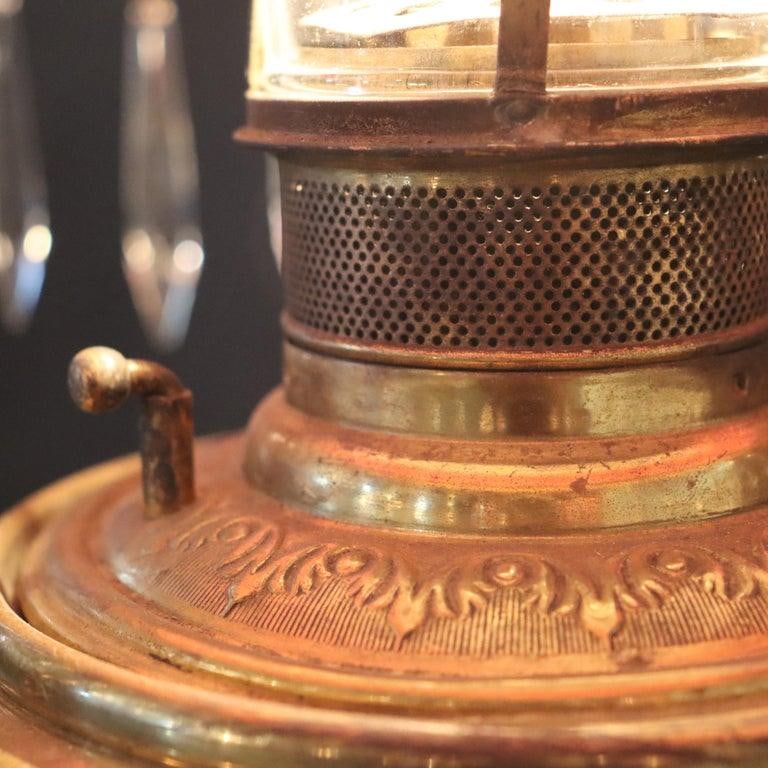 Late 19th Century Victorian Brass, Bronze & Crystal Chandelier With Peachblow Hobnail Glass Shade - 13