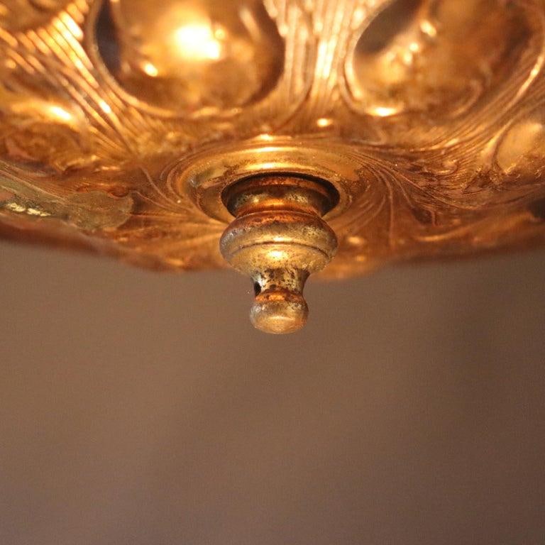 Late 19th Century Victorian Brass, Bronze & Crystal Chandelier With Peachblow Hobnail Glass Shade - 17