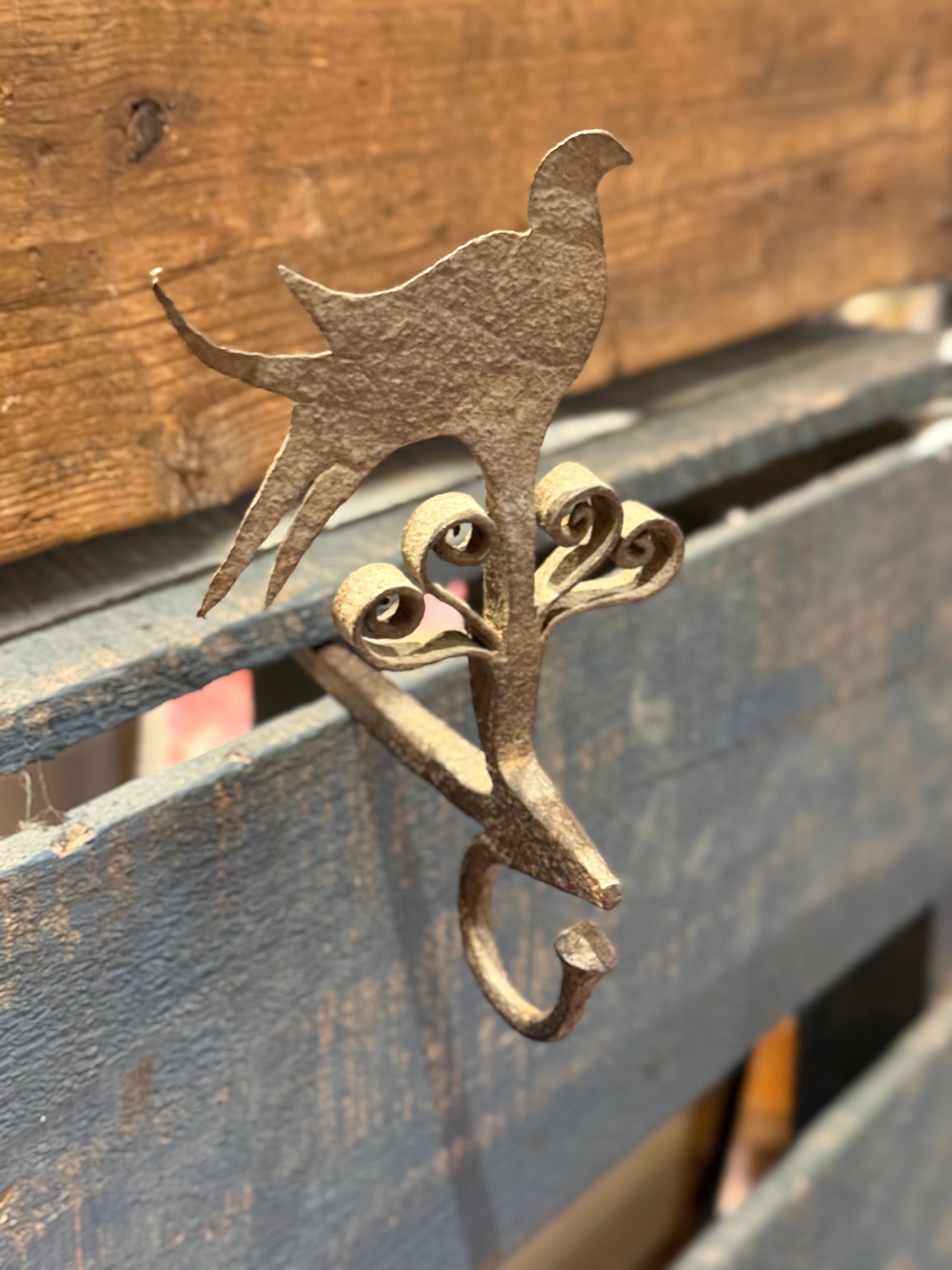 Rare Late 17th / Early 18th Century Forged Iron Oil Lamp Hook With Bird Motif - 3
