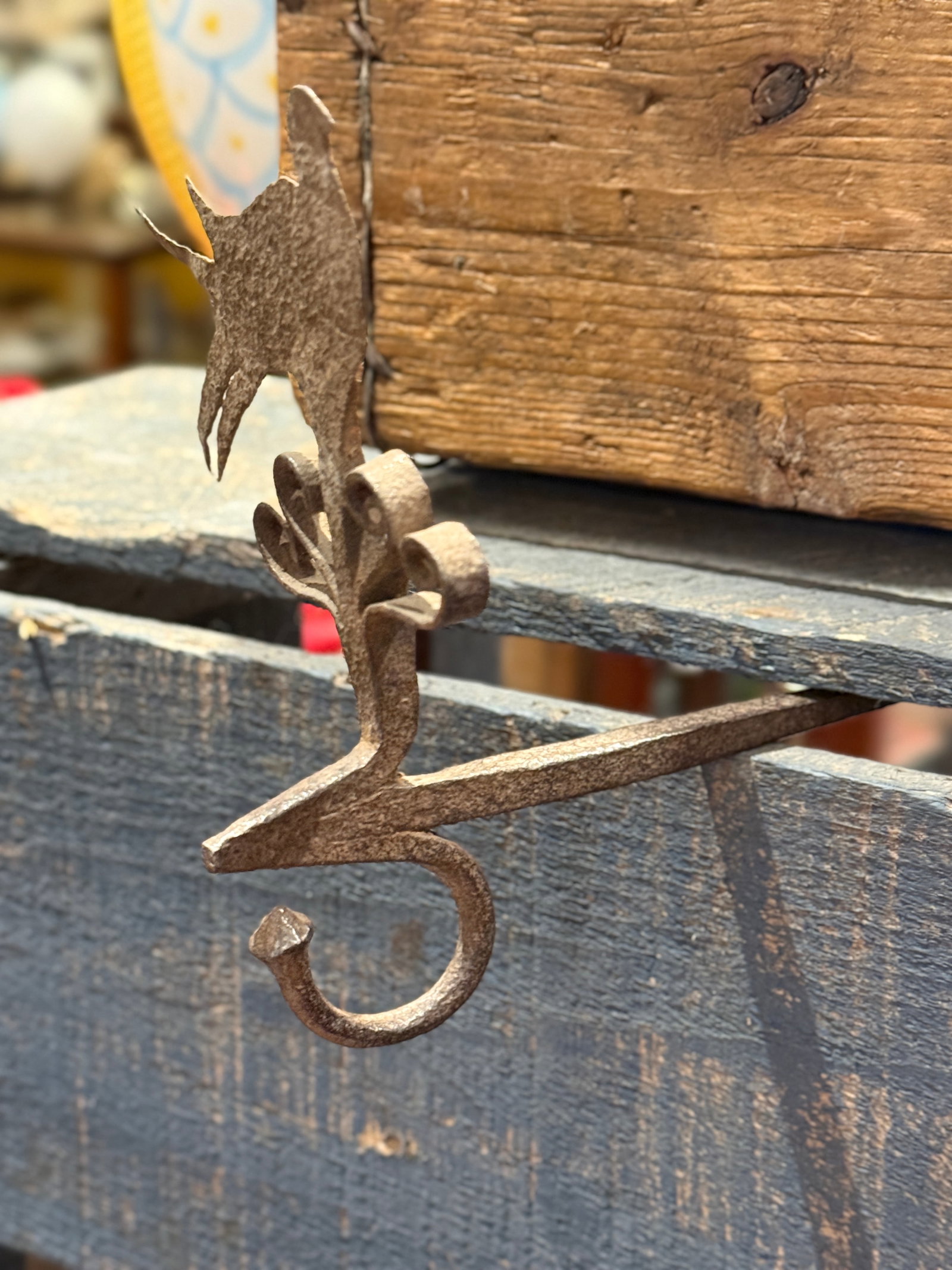 Rare Late 17th / Early 18th Century Forged Iron Oil Lamp Hook With Bird Motif - 6