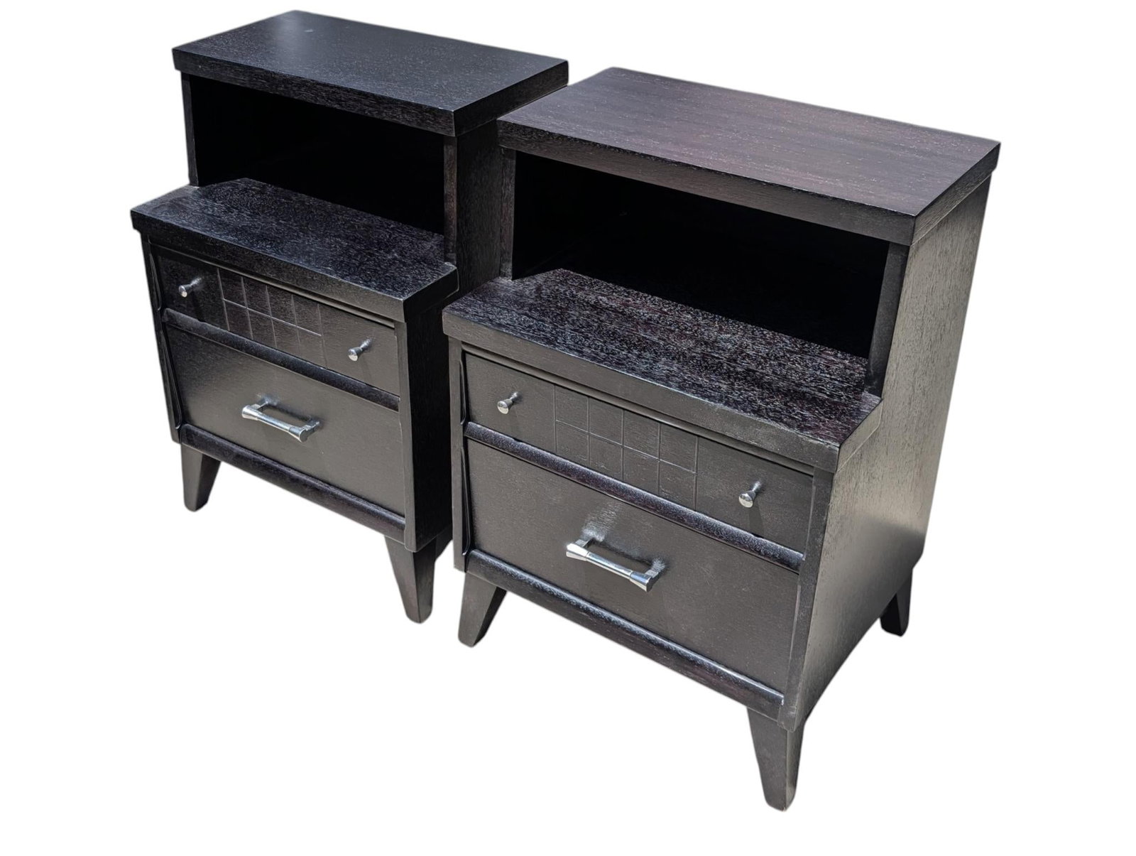 Pair of 1950's Ebonized Mid Century Modern Nightstands With Dual Drawers - 4