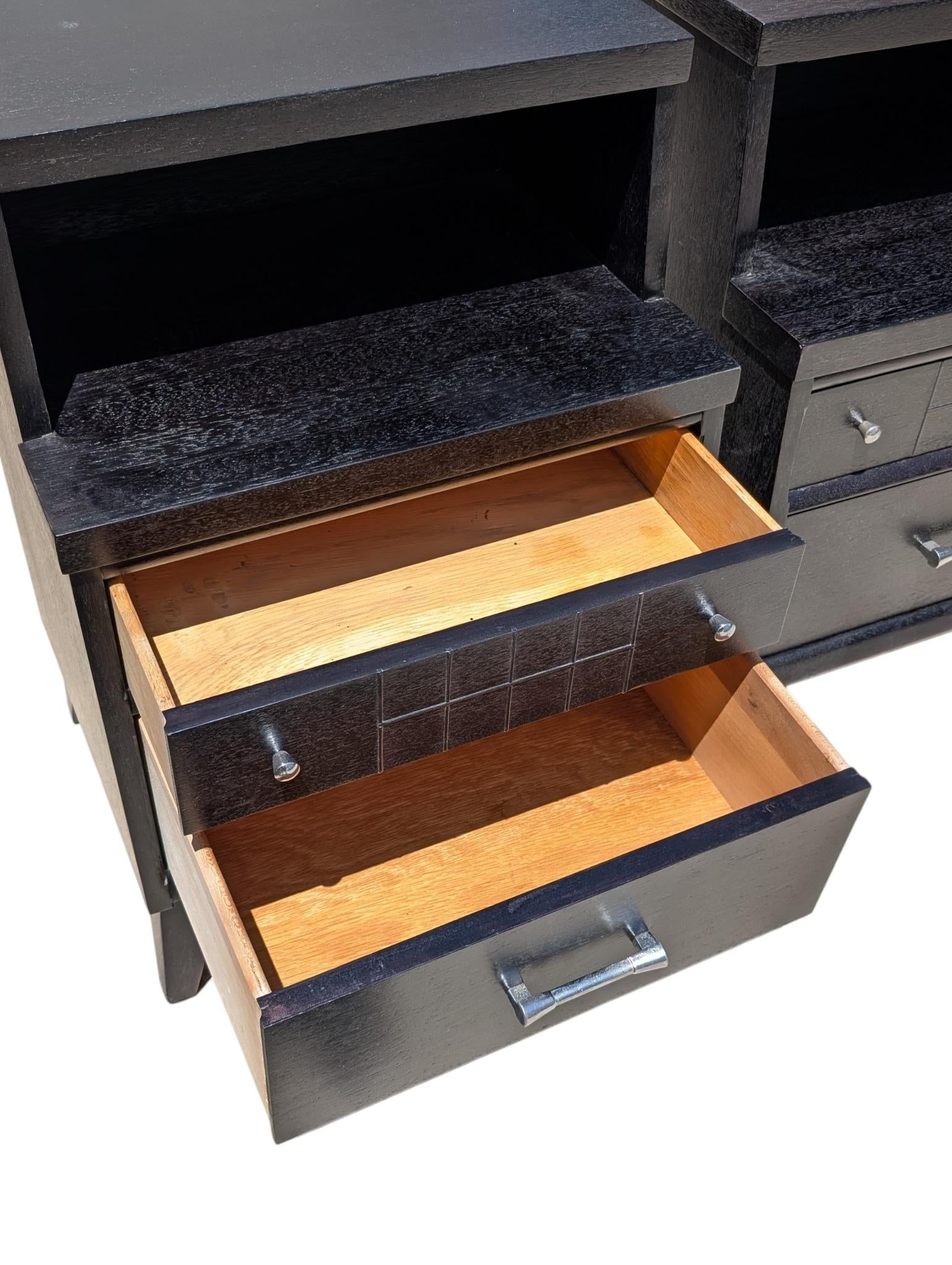 Pair of 1950's Ebonized Mid Century Modern Nightstands With Dual Drawers - 5