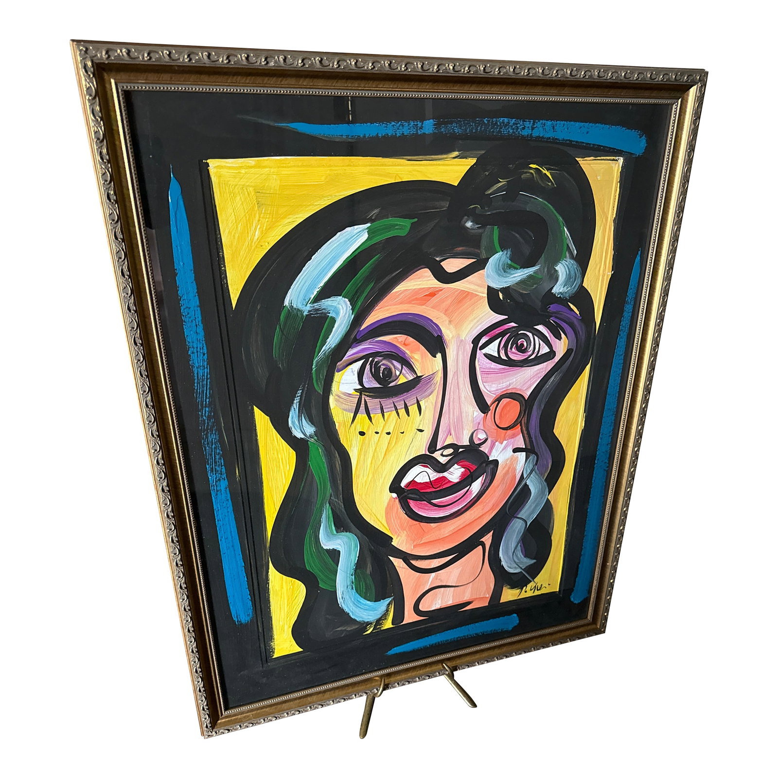 Original Peter Keil Abstract Female Portrait Painting: Fantastic Original Peter Keil Abstract Female Portrait Painting. This beautiful piece circa 1970s depicts a colorful female portrait and is titled on the back "Studio Pablo Picasso Peter Keil palma