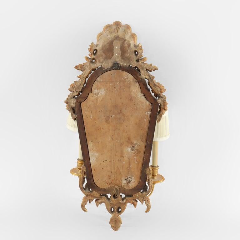 Pair 30" English Carved Mahogany & Gilt Wood Mirrored 2-Light Wall Sconces C1840 - 11