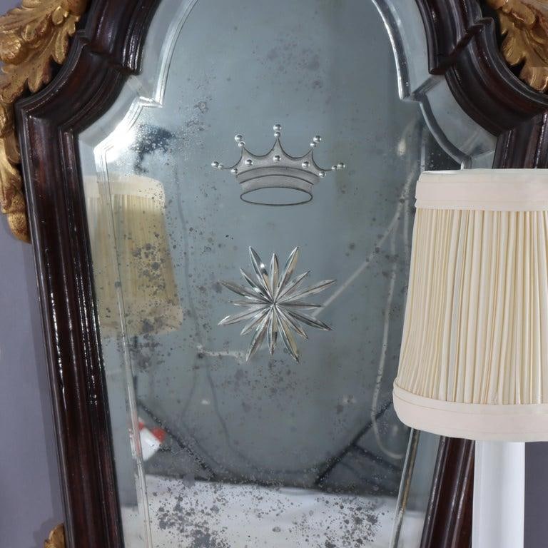 Pair 30" English Carved Mahogany & Gilt Wood Mirrored 2-Light Wall Sconces C1840 - 5