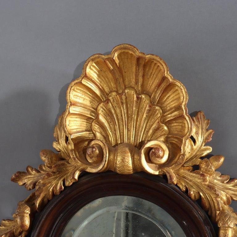 Pair 30" English Carved Mahogany & Gilt Wood Mirrored 2-Light Wall Sconces C1840 - 8