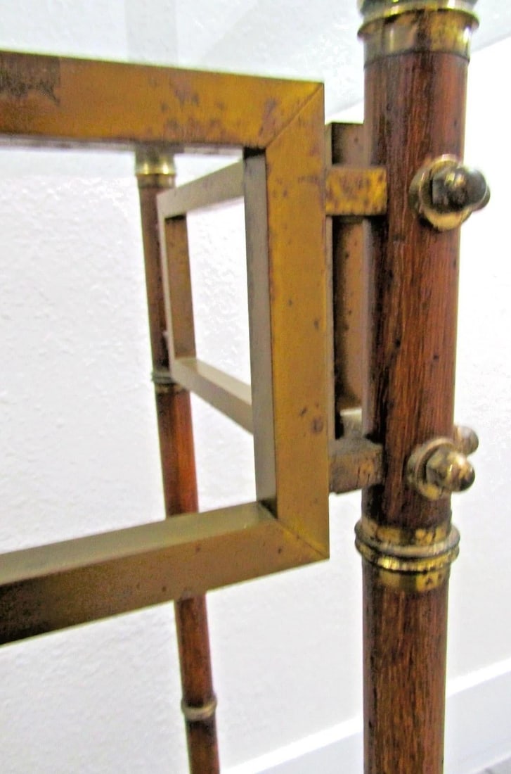 Mid-Century French Glass Top Faux Bamboo Wood and Brass Side Table Attributed to Maison Baguès - 12