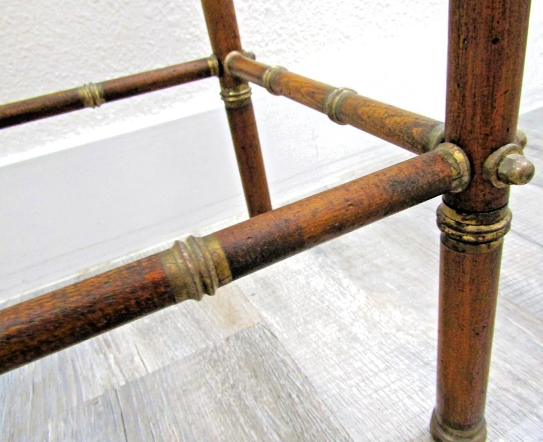 Mid-Century French Glass Top Faux Bamboo Wood and Brass Side Table Attributed to Maison Baguès - 13