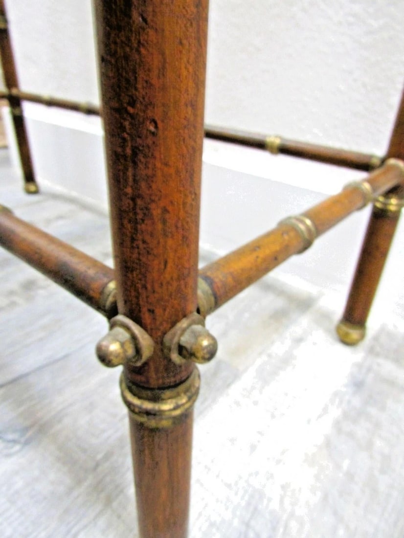 Mid-Century French Glass Top Faux Bamboo Wood and Brass Side Table Attributed to Maison Baguès - 15