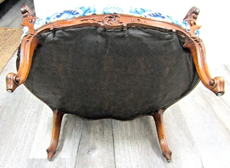 Antique French Louis XV Carved Walnut French Bergère Armchair Ikat 18th Century - 18