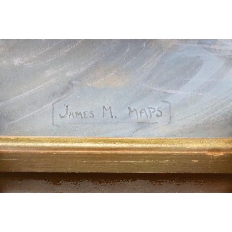 Watercolor Seascape Painting With Clipper Sailing Ship by James M. Maps C1920 - 2