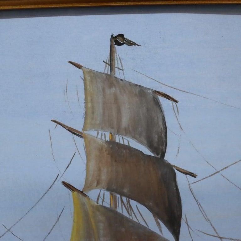 Watercolor Seascape Painting With Clipper Sailing Ship by James M. Maps C1920 - 5