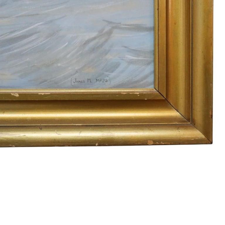 Watercolor Seascape Painting With Clipper Sailing Ship by James M. Maps C1920 - 7