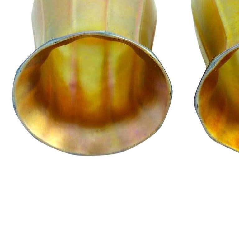 Pair of Antique Steuben Gold Aurene Tulip Shaped Art Glass Shades C1920 - 3