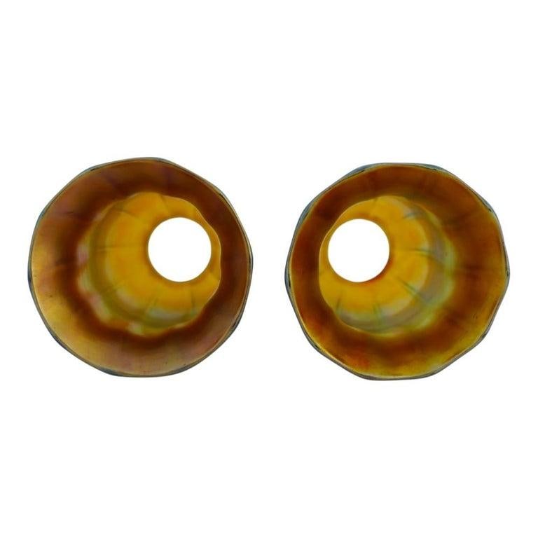 Pair of Antique Steuben Gold Aurene Tulip Shaped Art Glass Shades C1920 - 6