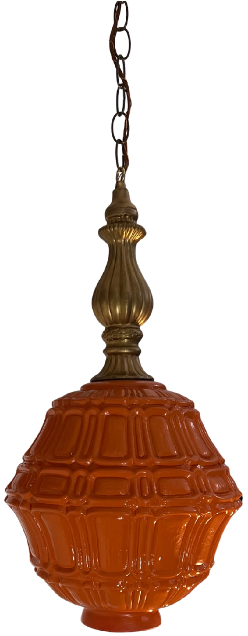 Mid-Century Distressed Orange Pressed Glass Pendant Light - 6