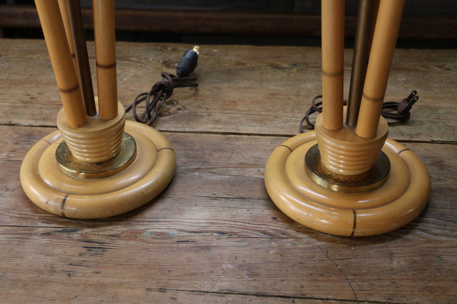 1950s Heywood-Wakefield Bamboo Style Table Lamps | Pair of Mid Century Modern Wood Lamps - 10
