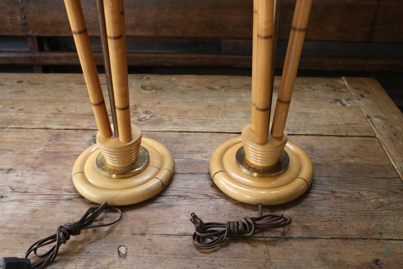 1950s Heywood-Wakefield Bamboo Style Table Lamps | Pair of Mid Century Modern Wood Lamps - 12