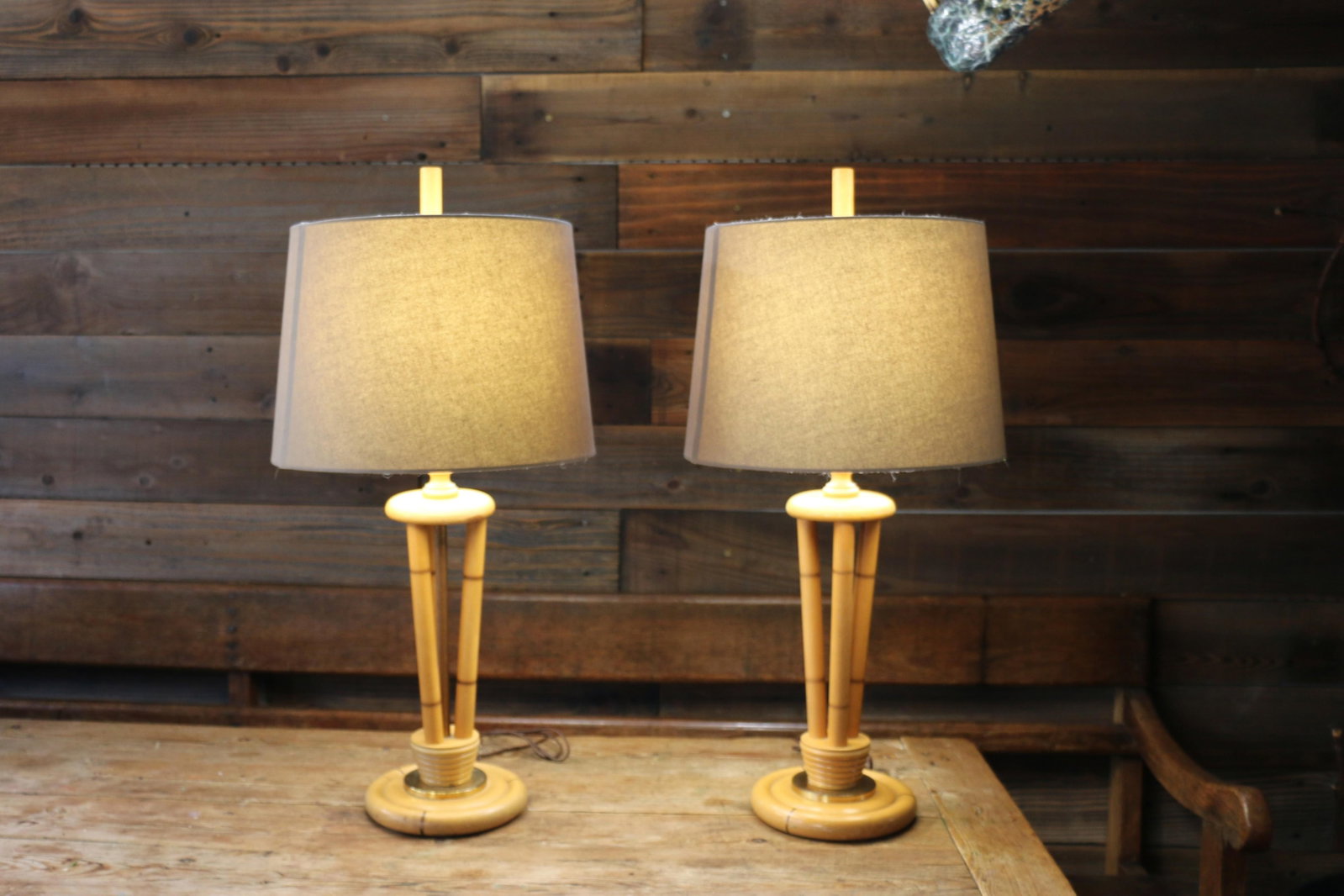 1950s Heywood-Wakefield Bamboo Style Table Lamps | Pair of Mid Century Modern Wood Lamps - 4