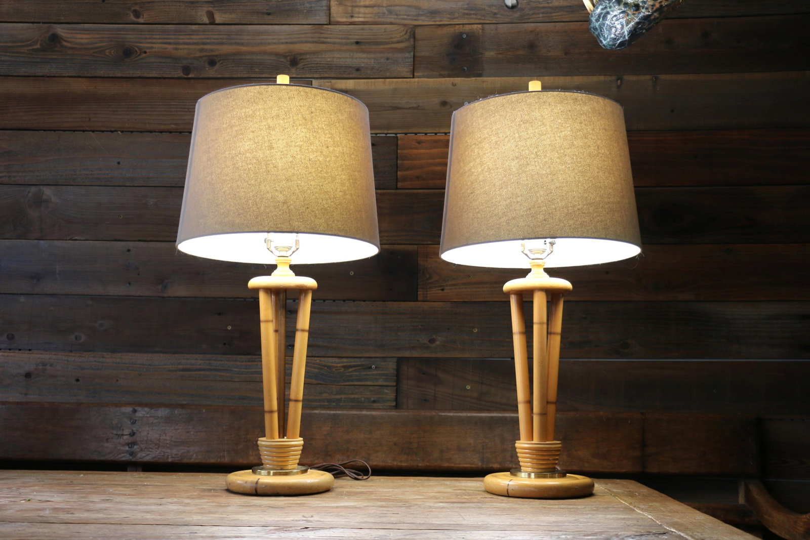 1950s Heywood-Wakefield Bamboo Style Table Lamps | Pair of Mid Century Modern Wood Lamps - 6