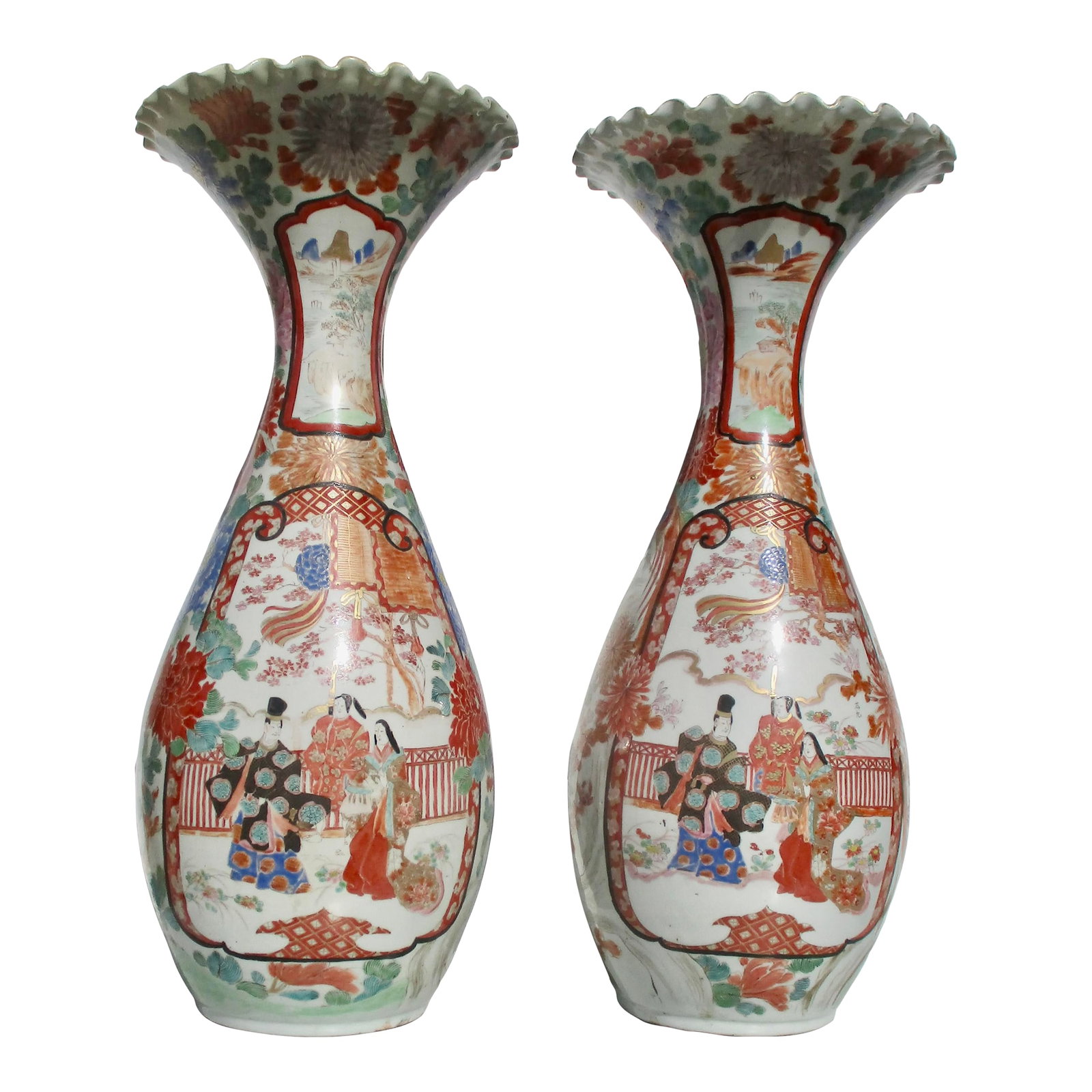 Japanese Edo 1880s Matching Vases Hichozan Shinpo--a Pair of 2 (1 of 15)