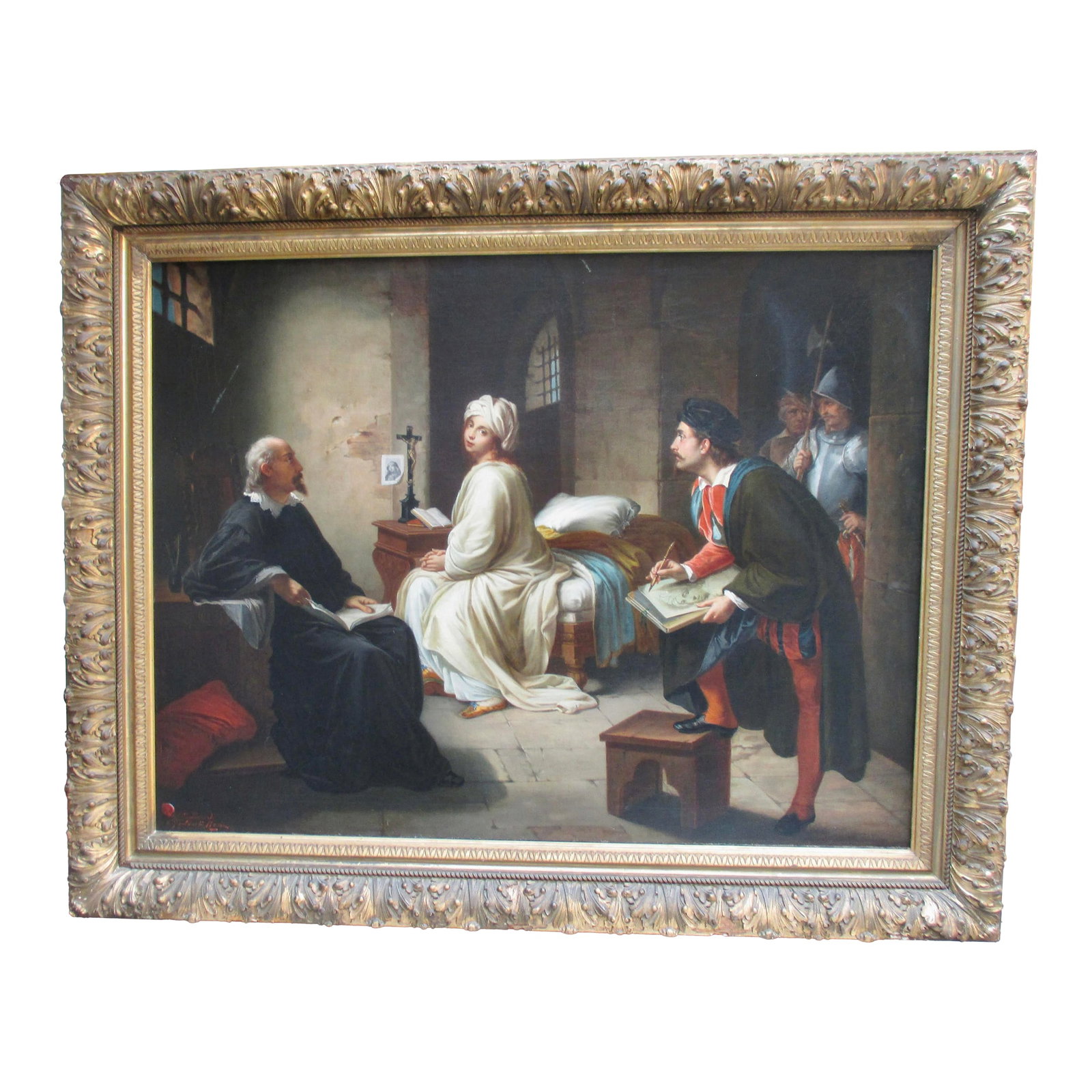 Beatrice Cenci Being Sketched by Guido Reni by Achille Leonardi: Achille Leonardi 1800-1870 Italy. A famous scene of the coming execution of the young lady who, with the entire family, killed the father. Well-known painting, and is often copied as a souvenir of