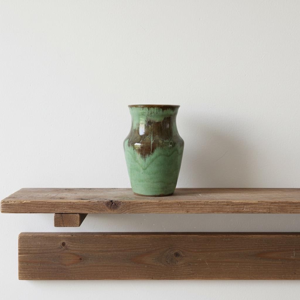 Vintage Studio Art Drip Glaze Green Pottery Vase. - 2