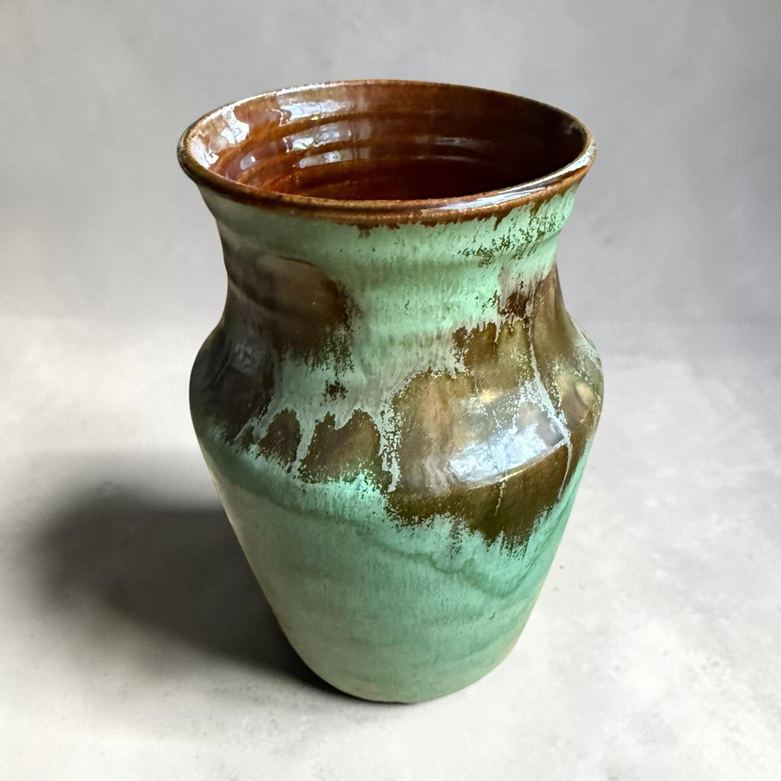 Vintage Studio Art Drip Glaze Green Pottery Vase. - 4