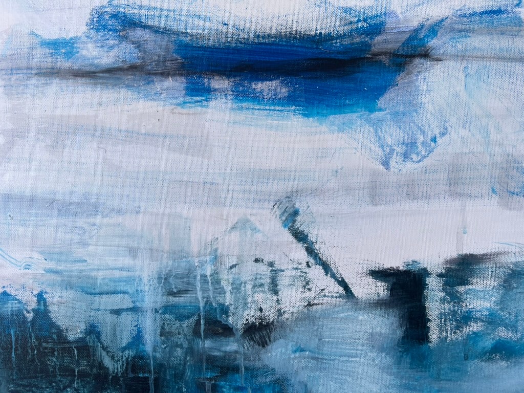 Edge of Memory, Abstract Painting in Blue and White - 3