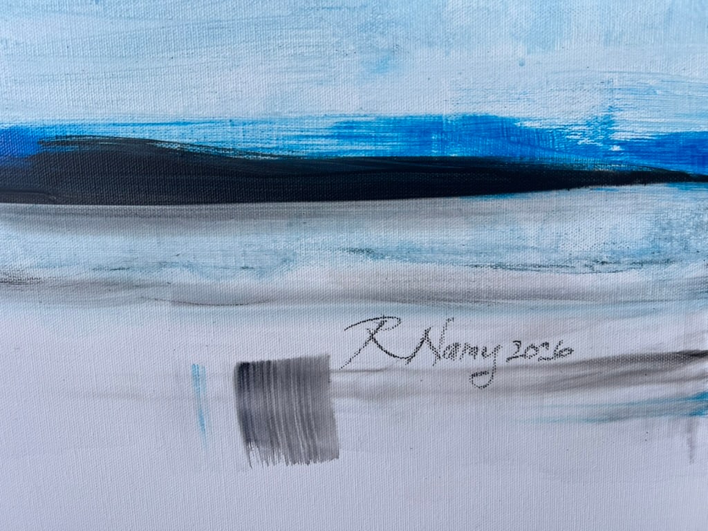 Edge of Memory, Abstract Painting in Blue and White - 4