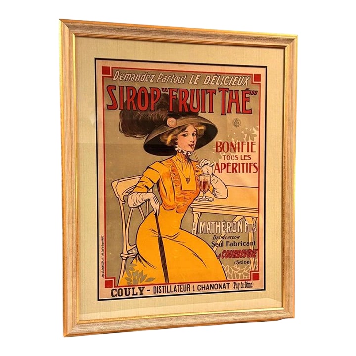 Art Nouveau French Advertising Lithograph Poster Printed by G. Delattre & Cie.: This large, colorful advertising poster is a classic French lithograph, circa 1900. and was printted by the renowned Imprimerie G. Delattre et Cie in Paris with French tax stamp visible in the field. 