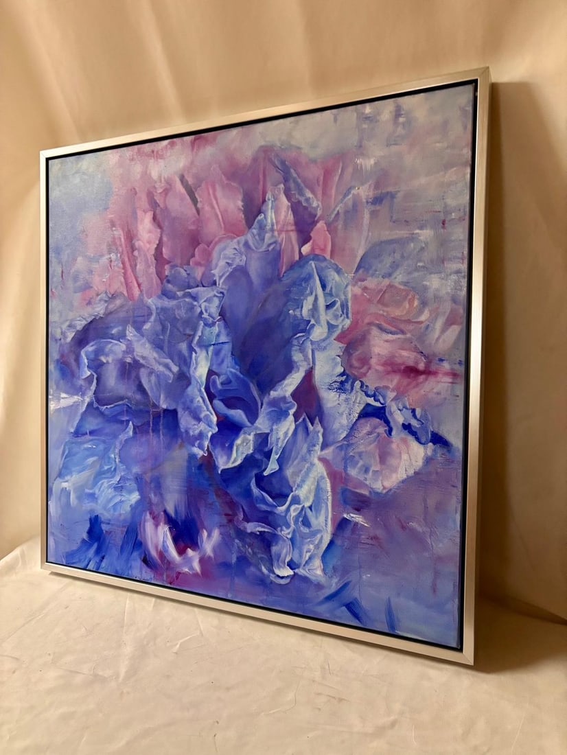 Blue Iris Framed Oil on Canvas by Shelly Gurton "Dreaming in Blue" - 4