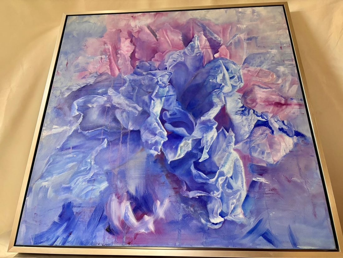 Blue Iris Framed Oil on Canvas by Shelly Gurton "Dreaming in Blue" - 5