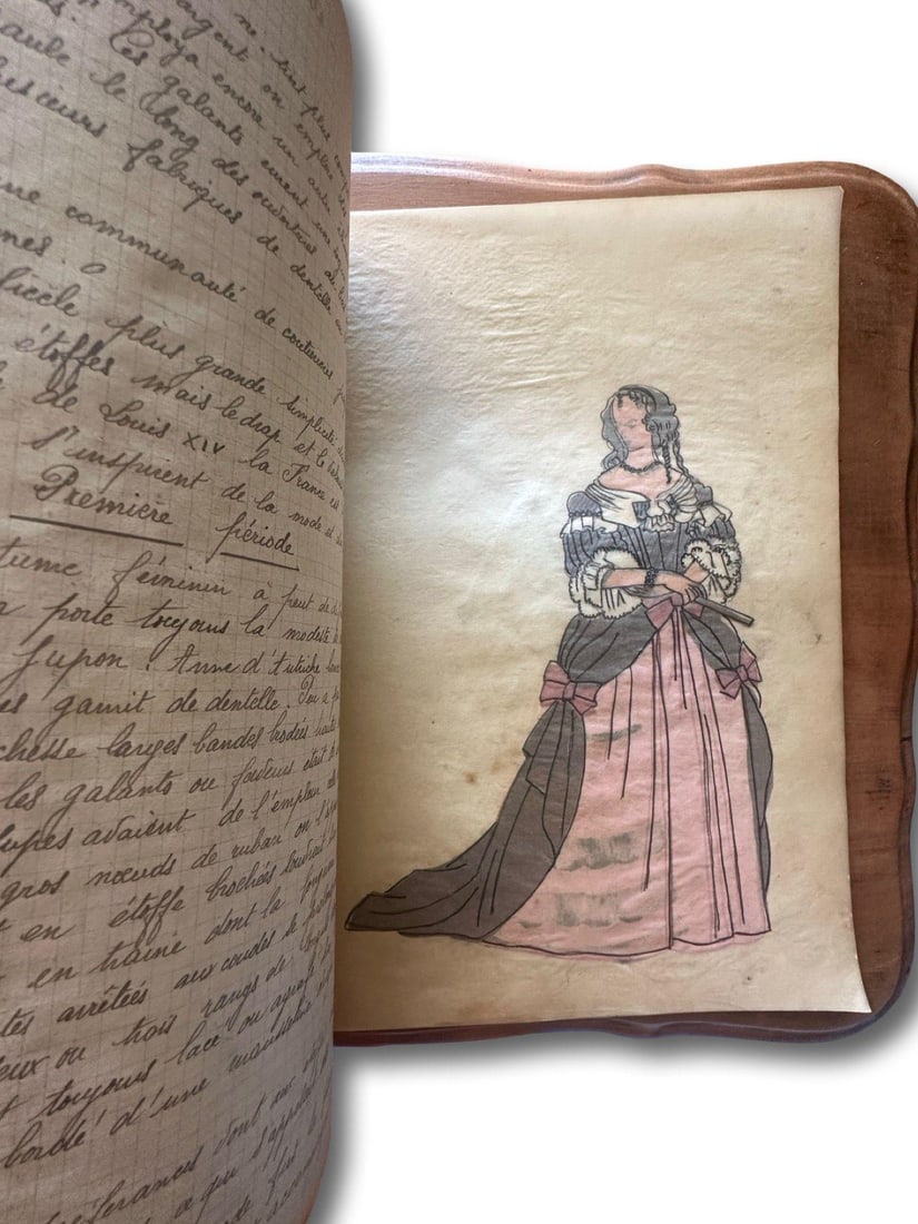 Antique French Costume History Notebook | Hand-Colored Fashion Studies | Handwritten Artist Sketchbo - 13