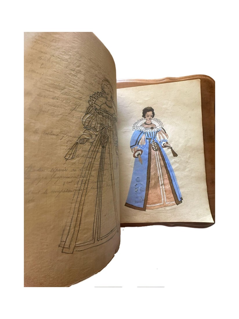 Antique French Costume History Notebook | Hand-Colored Fashion Studies | Handwritten Artist Sketchbo - 2