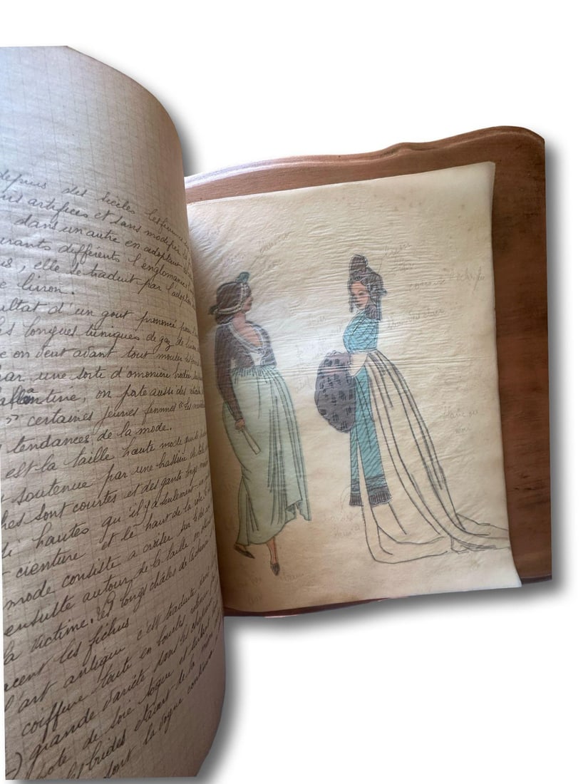 Antique French Costume History Notebook | Hand-Colored Fashion Studies | Handwritten Artist Sketchbo - 7